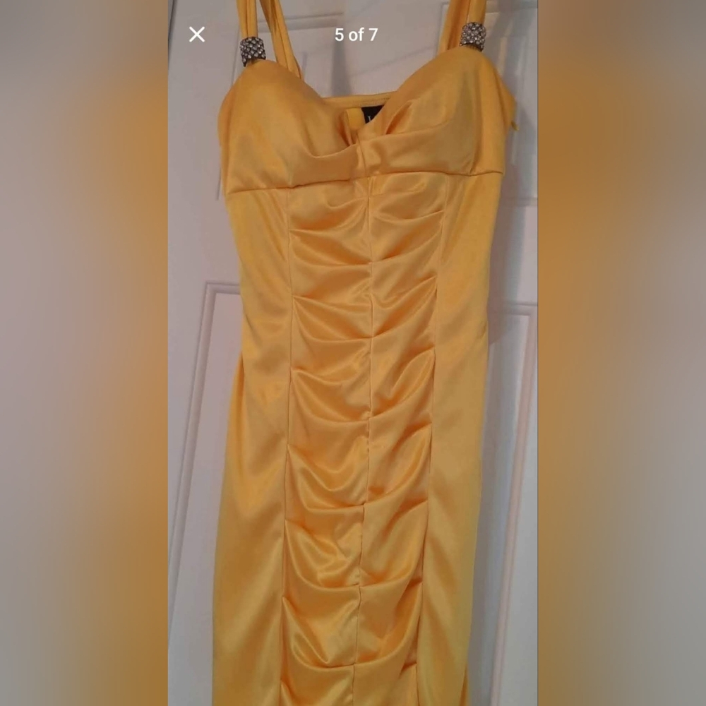 Yellow Ruched Satin Dress